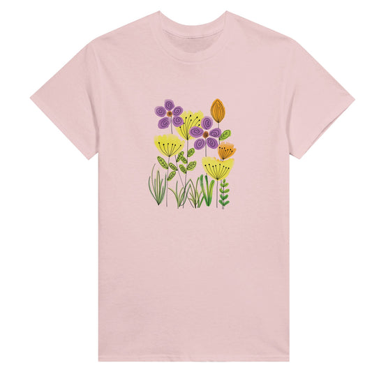 Women's pink shirt with a picture of colourful flowers