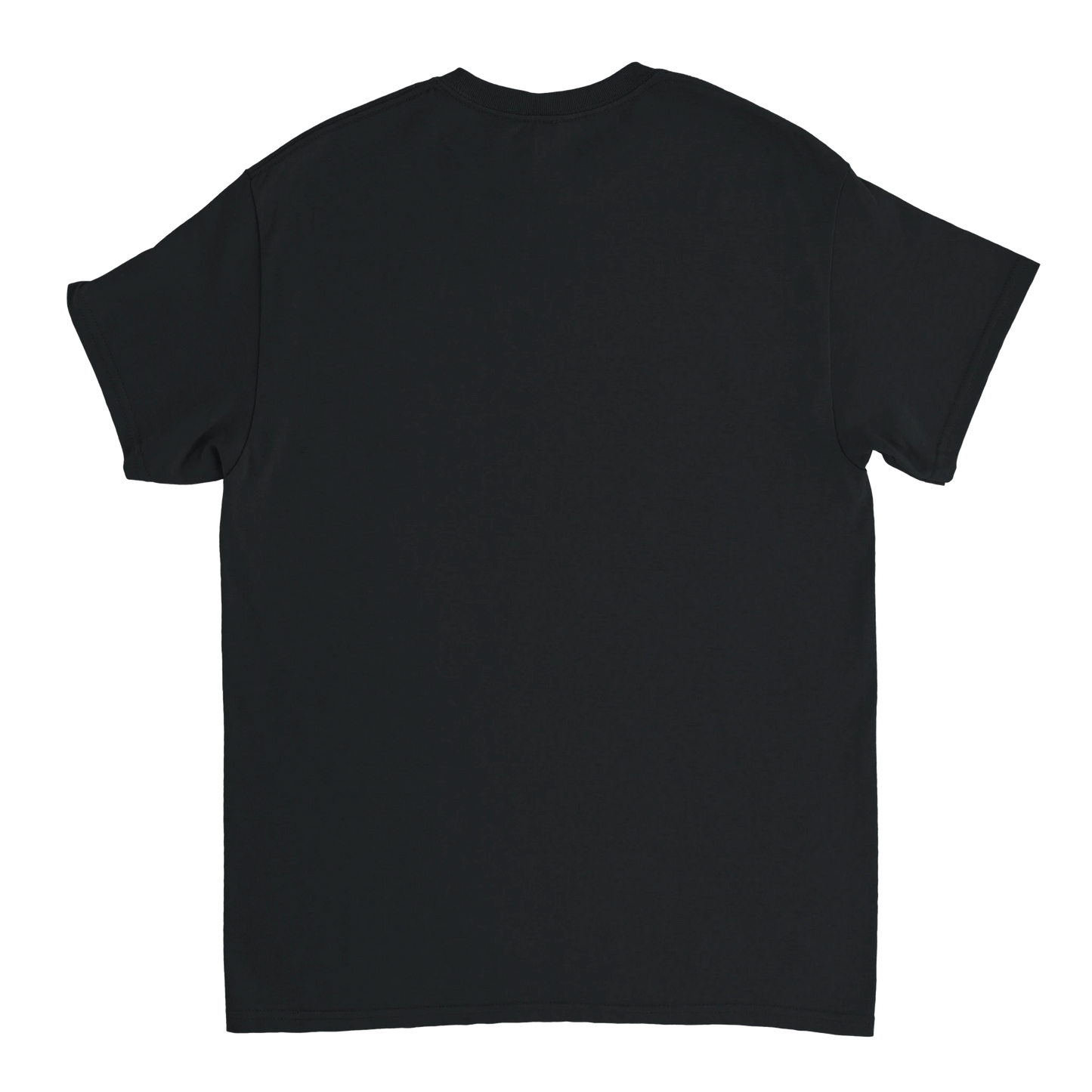 Astral Apple Men’s, Women’s or Unisex short sleeved, casual style classic crewneck t-shirt in Black cotton, with graphic print of a delicious fried egg and the text, "always sunny side up", back view, happy, positive and yummy egg t-shirt