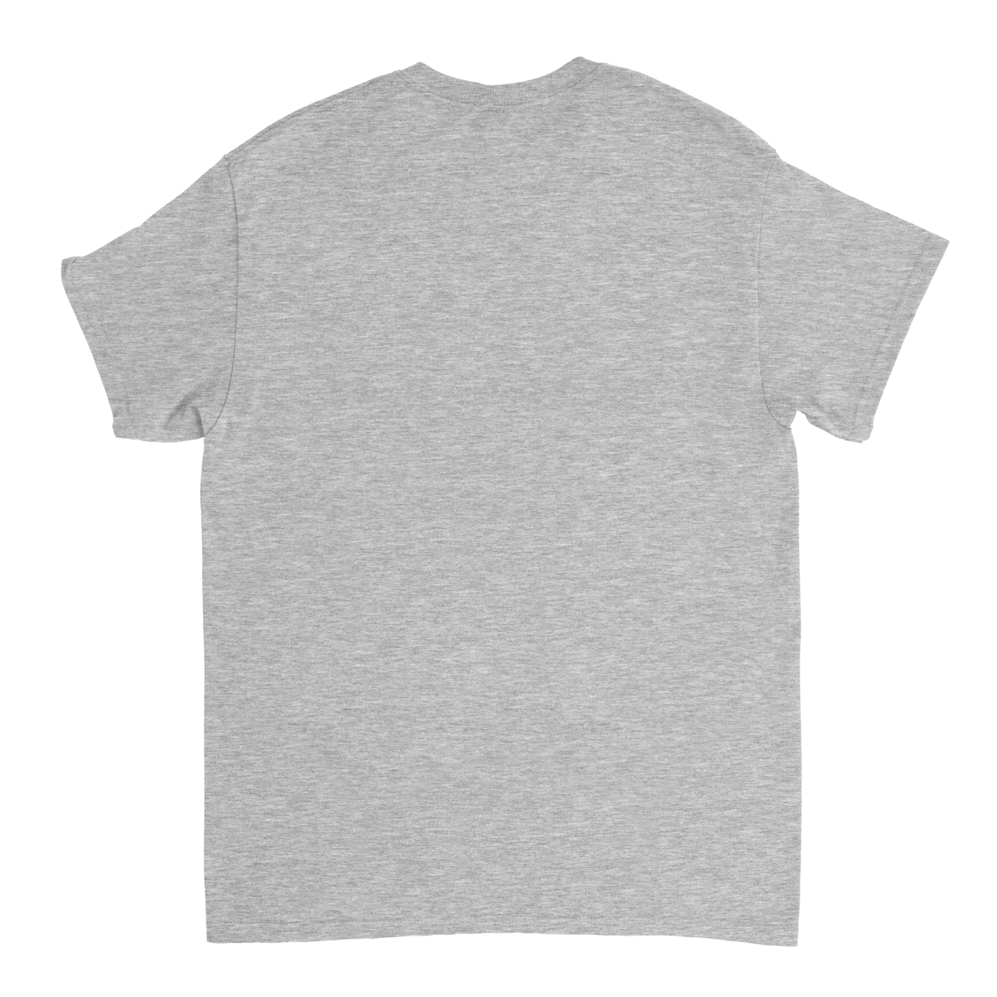 Astral Apple Men’s, Women’s or Unisex short sleeved, casual style classic crewneck t-shirt in Grey cotton, with graphic print of a man sitting in his tent with trees behind him and the text, "My Tent is My Castle", back view, funny outdoor camping t-shirt
