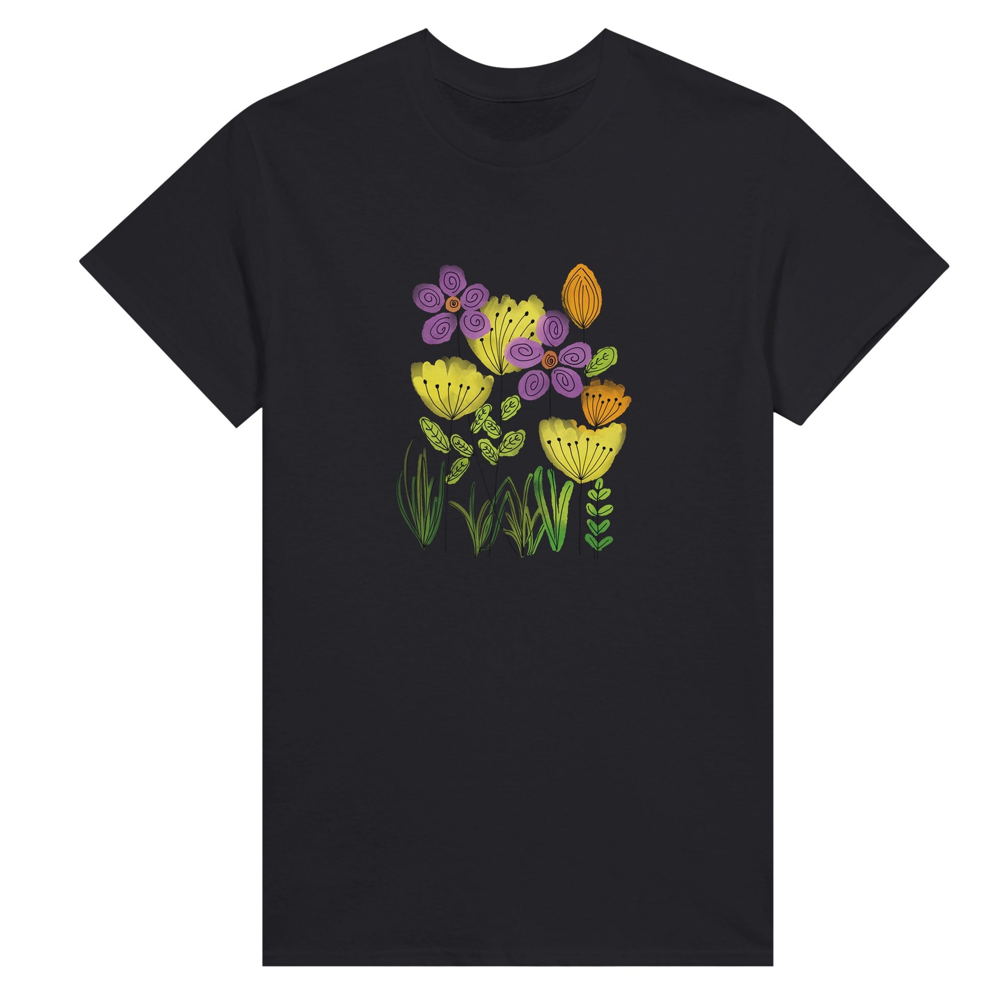 Women's black shirt with a picture of colourful flowers 