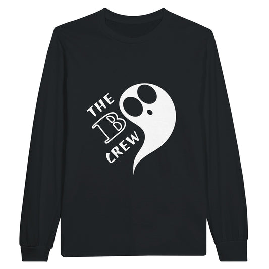 A black, long sleeved Halloween t shirt with a ghost and the text, "The Boo Crew".