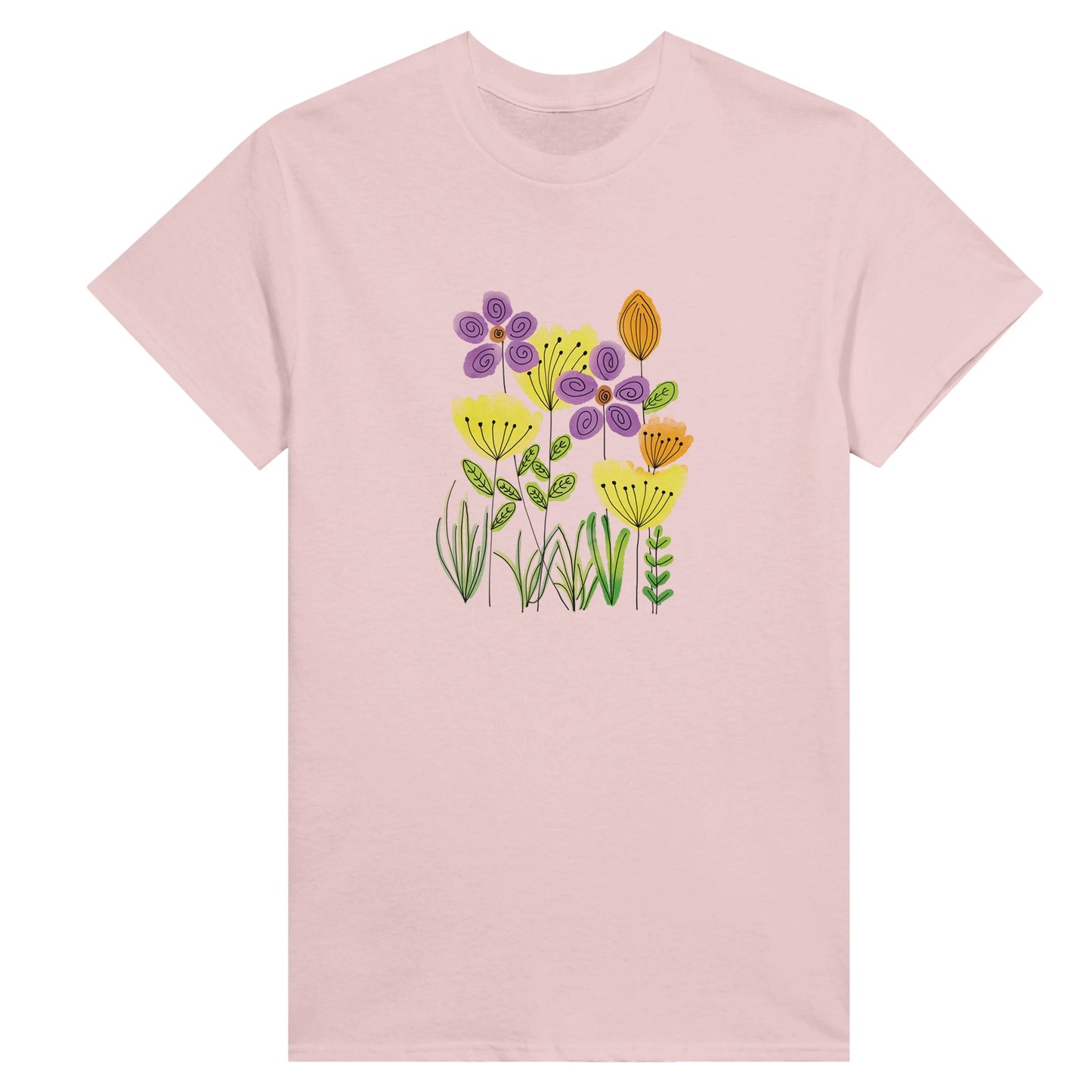 Women's pink shirt with a picture of colourful flowers 