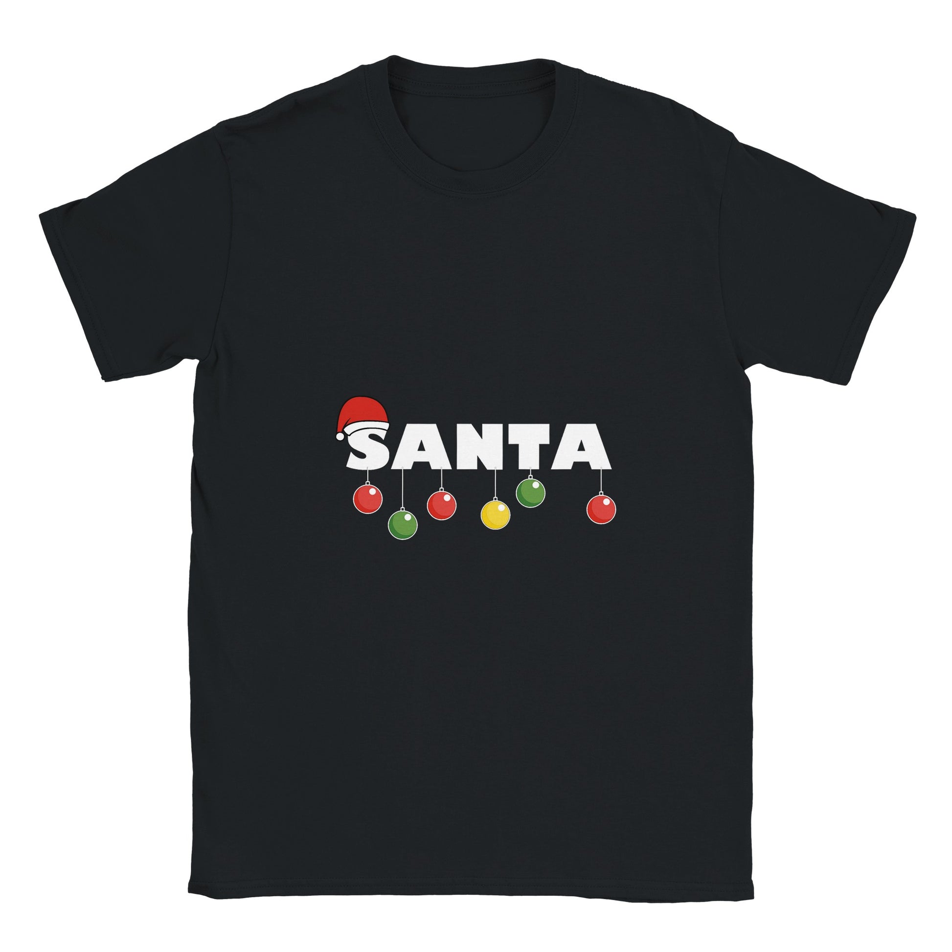 A funny black Christmas t-shirt for couples with the text, "Santa".