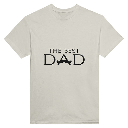 Off-white shirt with the words "The Best Dad" where the letter A has a moustache