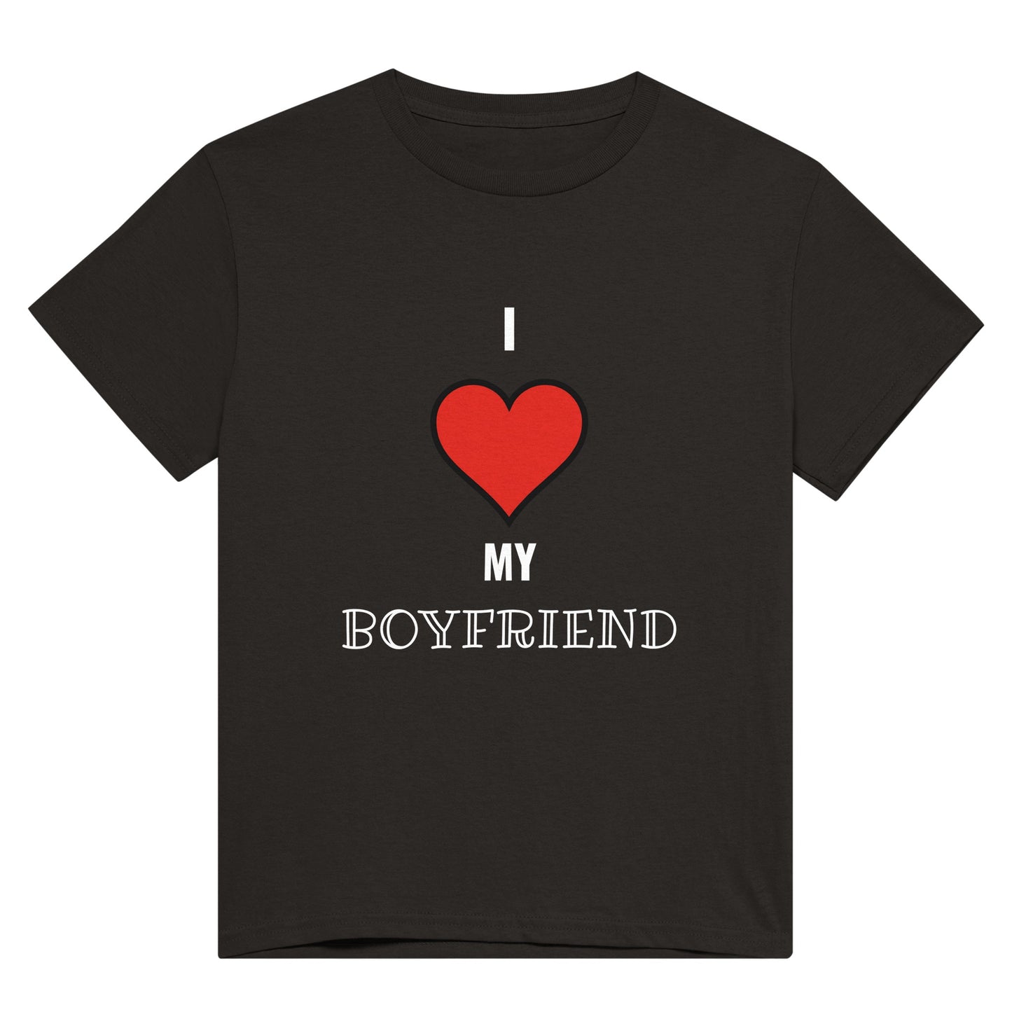 A Black t shirt with the words "I 'heart' my boyfriend" in white text