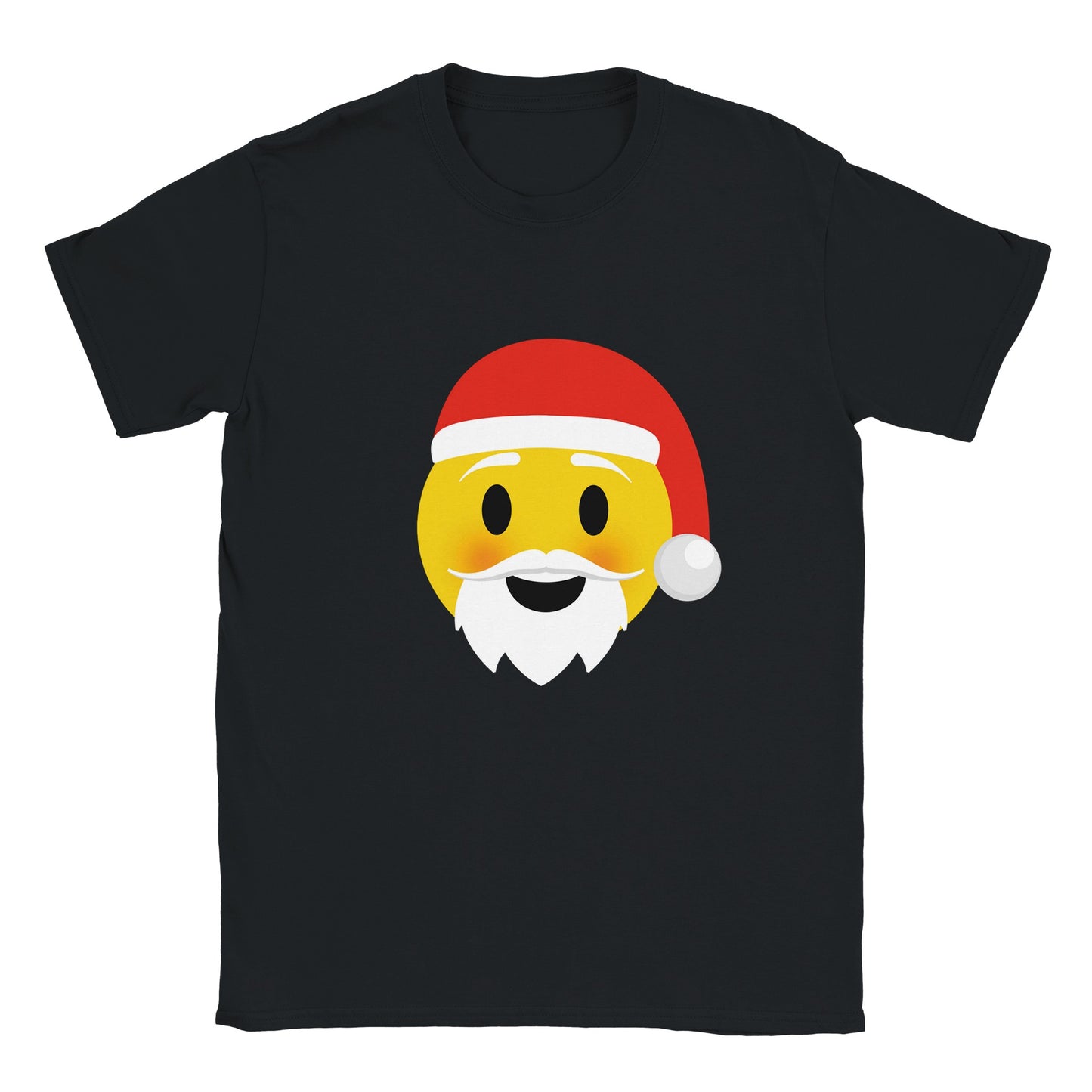 A black Christmas t-shirt with a happy Santa emoji