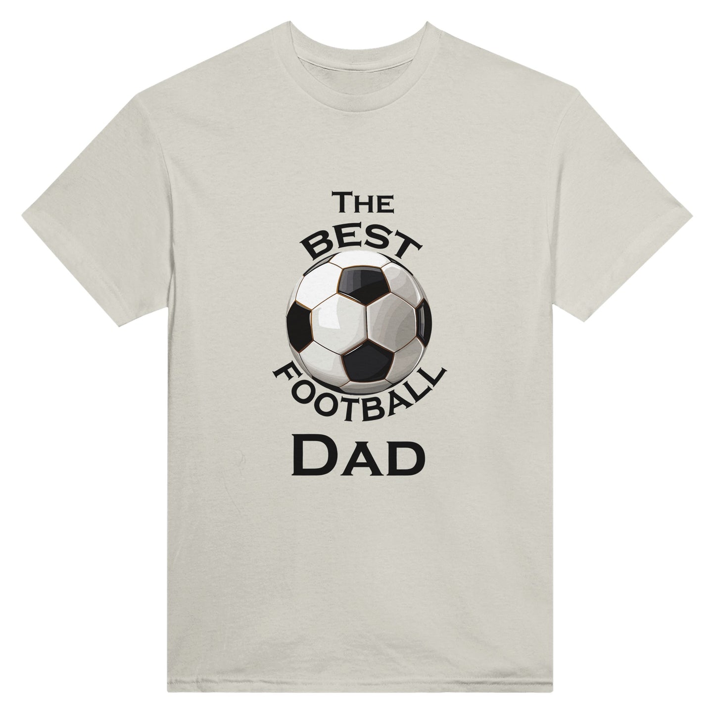 Off white shirt with the words "the best football dad" and a picture of a football