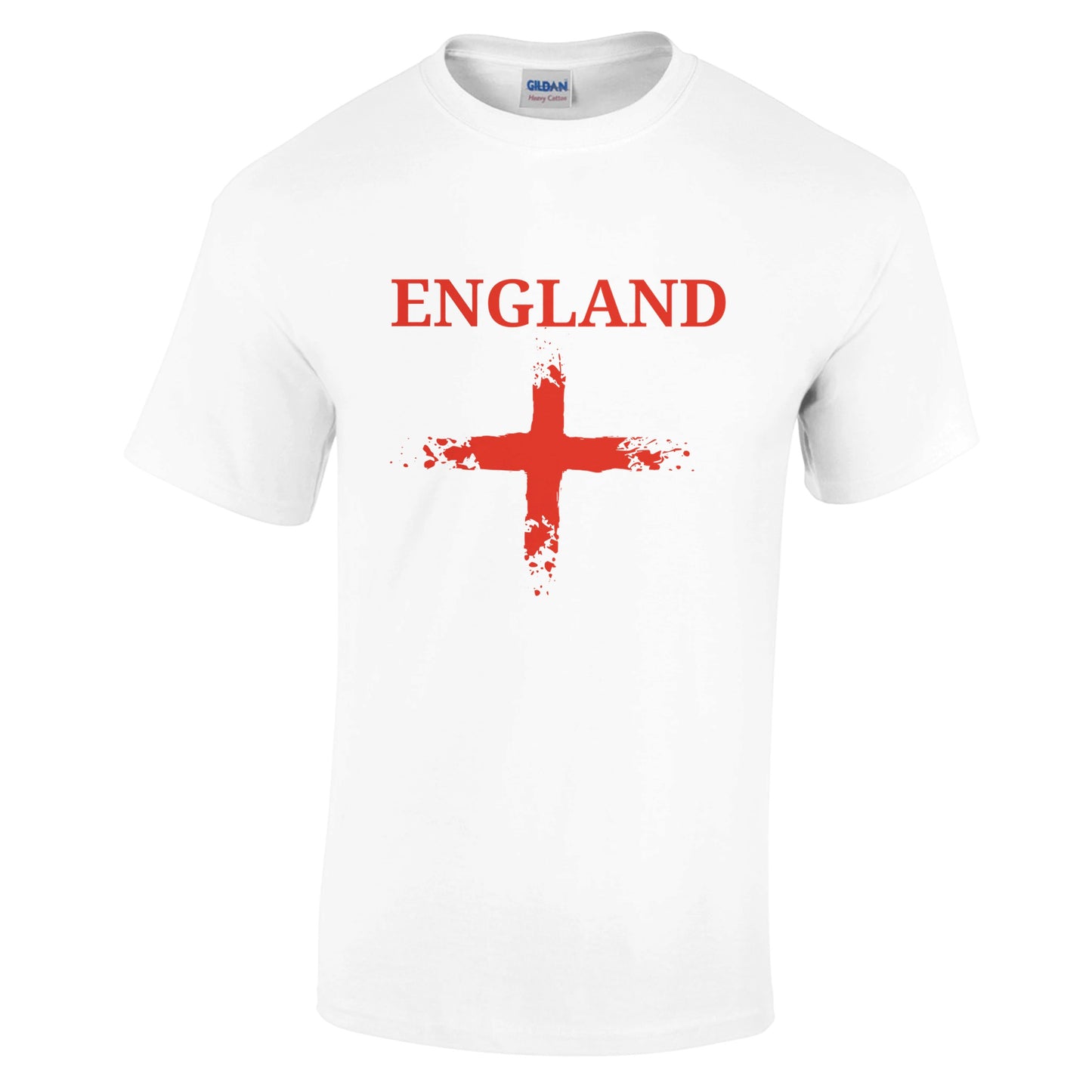 a white football t-shirt with a distressed red cross of St. George and England printed at the top